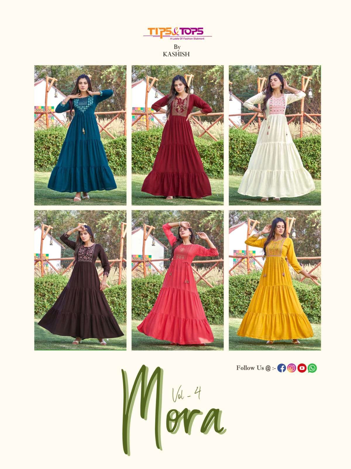Tips & Tops-Mora Vol 04-Party-Wear-Heavy-Rayon-Handwork-Long-Gown-Kurti-Collage